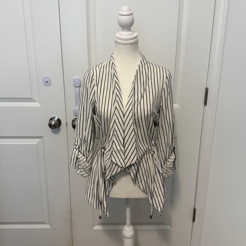 Black and White Skies are Blue Open Front Cardigan XS Cinched Waist